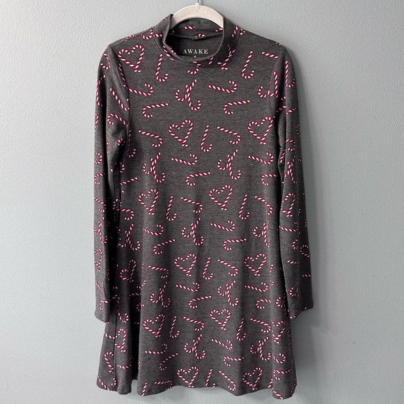 Gray Candy Cane Patterned Holiday Dress Rayon and Spandex Size Small Awake - Picture 2 of 6